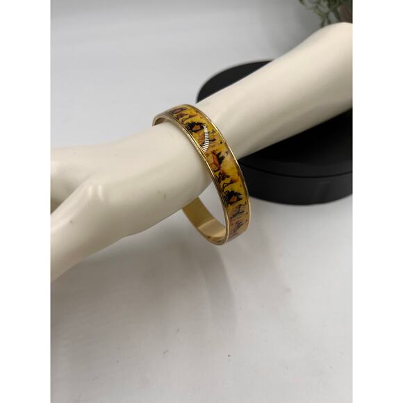 Erwin Pearl MAYA Edo Courtesan Hand Paint Print 22k Gold Plate Bangle Bracelet - Picture 3 of 7